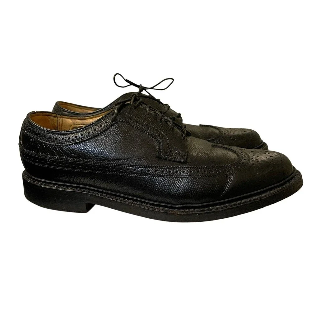 Vintage Florsheim Imperial Black Leather Wingtip Brogue Dress Shoes Size 9 USA